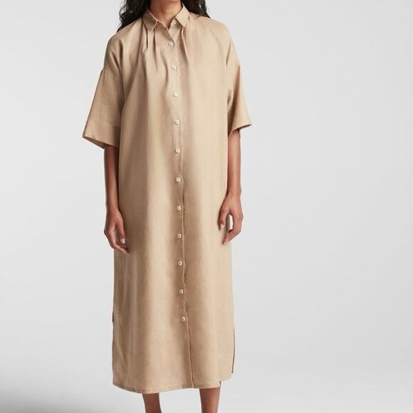 Monos Algarve Shirt Dress 100% Linen Cliff Stone Tan Lagenlook Oversized 2XL/3XL - Picture 1 of 10